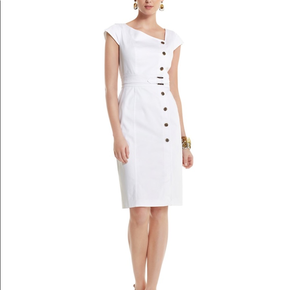 NWT WHBM White shift dress with brown buttons